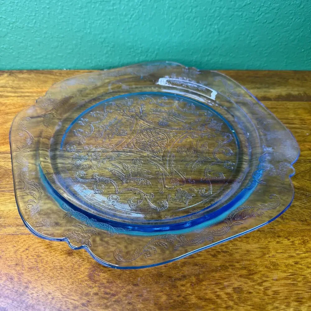 Vintage Federal Glass Dinner Plate - 1930s Depression Glass Square Serving Dish